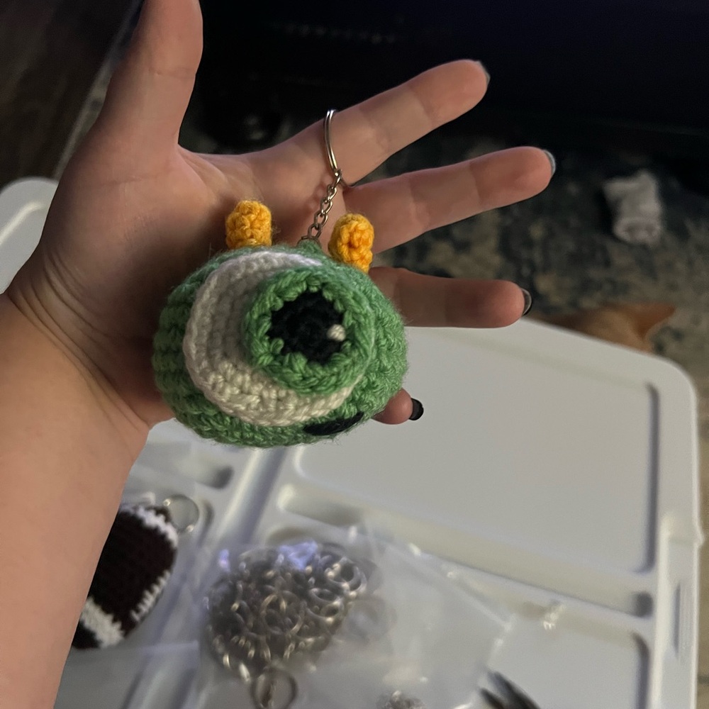 Handmade crochet monster inc Mike wazowski keychain